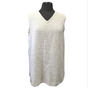 Garden Girl Flax Large Linen Stripe Tunic Cream Texured Lagenlook Long Tank Top